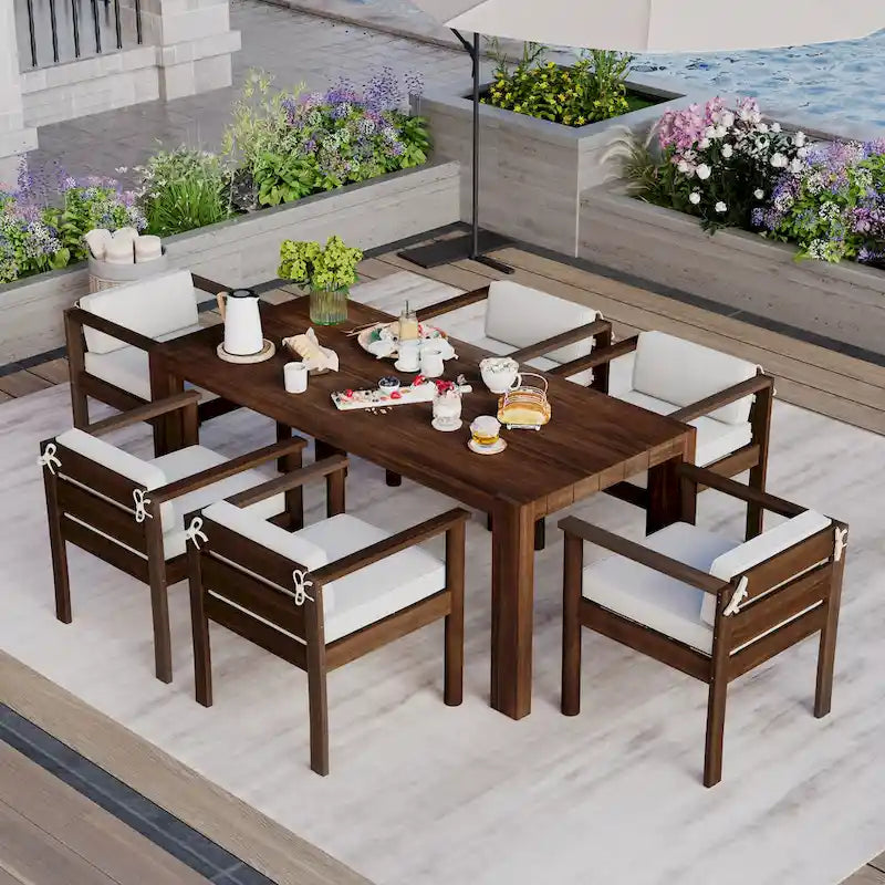 Ensemble de salle à manger d'extérieur 7 pièces pour 6 personnes, avec table rectangulaire de 185 cm