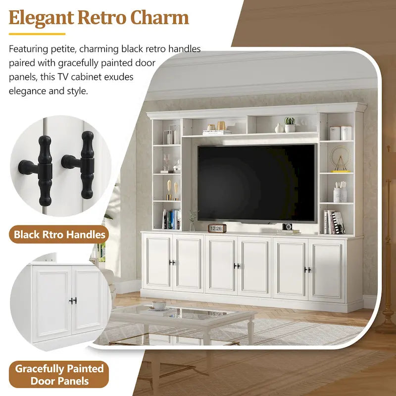 4-Piece Entertainment Center Wall Unit Set with Bridge for TVs Up to 70, TV Stand W/Adjustable Shelves, Large Media Console