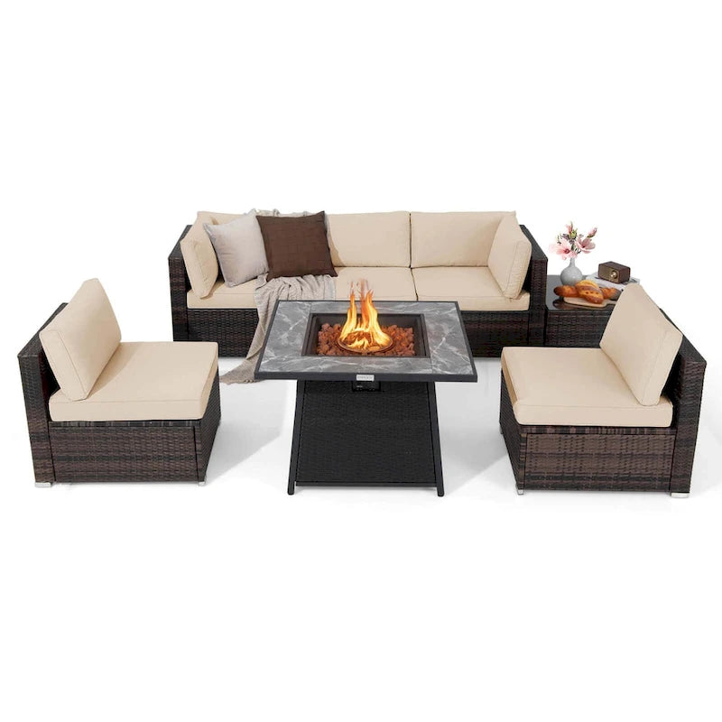 Costway 7 PCS Patio Furniture Set with 35 Propane Gas Fire Pit Table - See Details