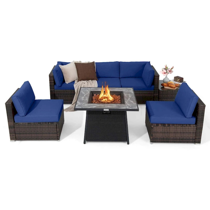 Ensemble de mobilier de patio Costway 7 pièces avec table foyer au propane de 35 pouces - Voir les détails