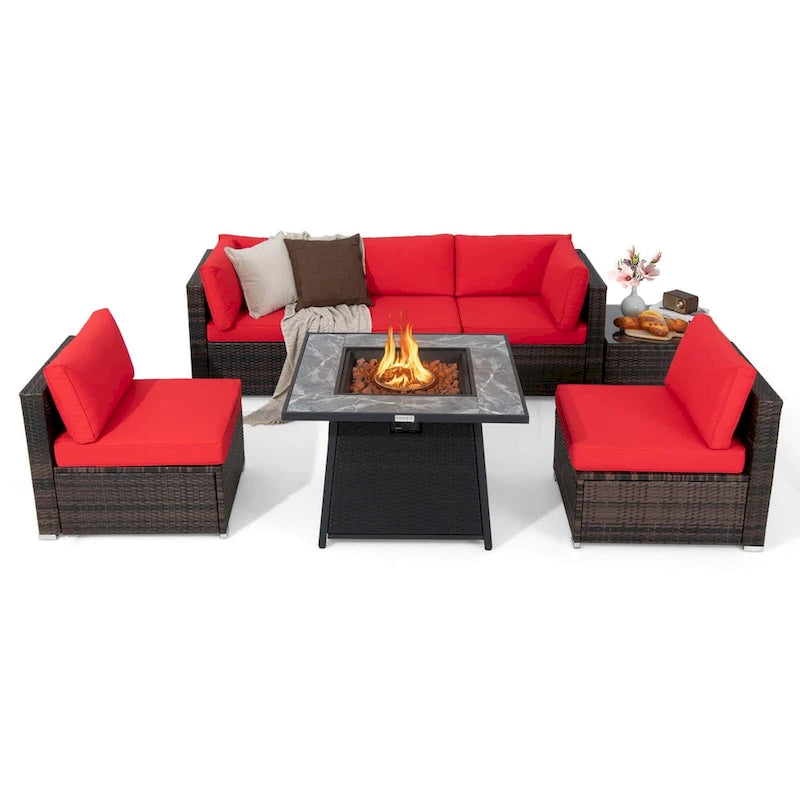 Ensemble de mobilier de patio Costway 7 pièces avec table foyer au propane de 35 pouces - Voir les détails