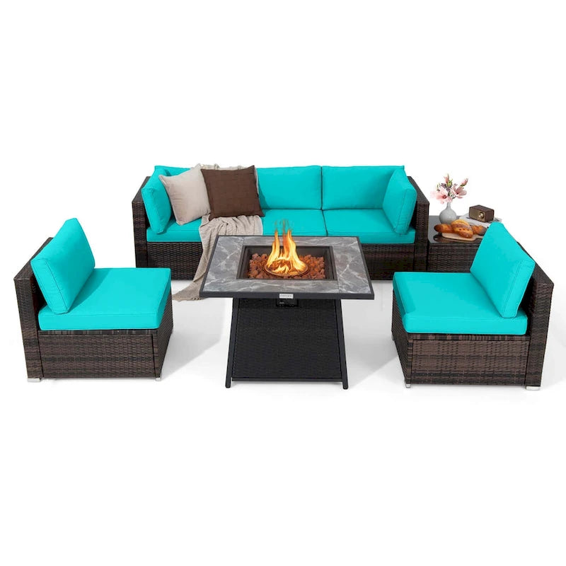 Ensemble de mobilier de patio Costway 7 pièces avec table foyer au propane de 35 pouces - Voir les détails