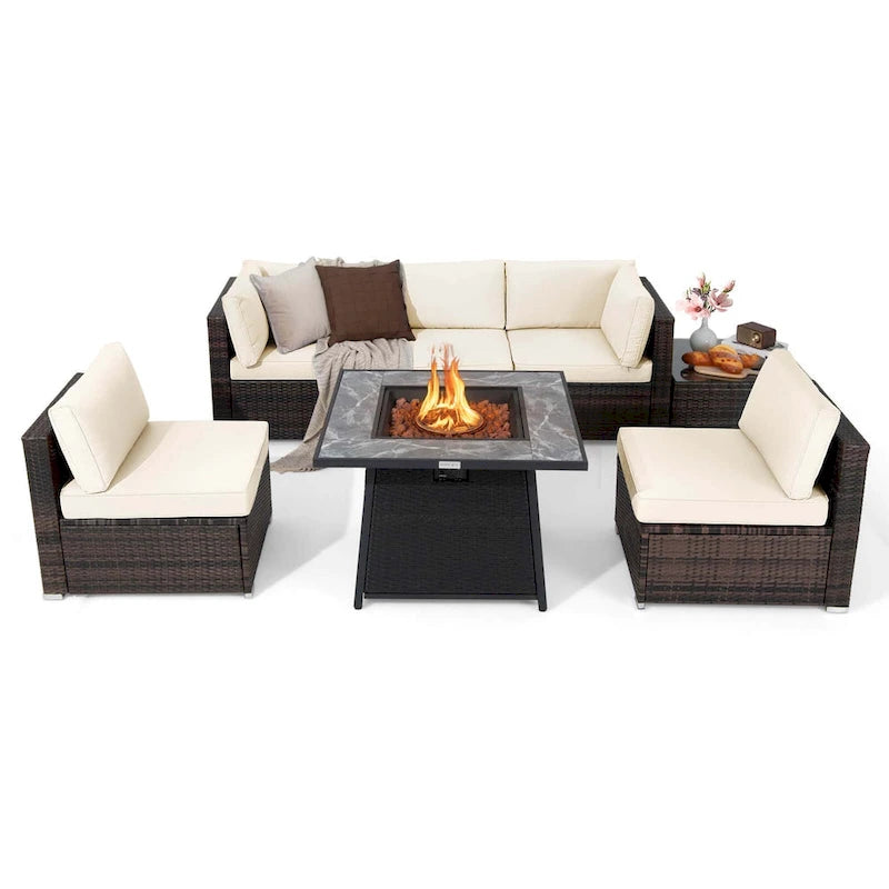 Ensemble de mobilier de patio Costway 7 pièces avec table foyer au propane de 35 pouces - Voir les détails