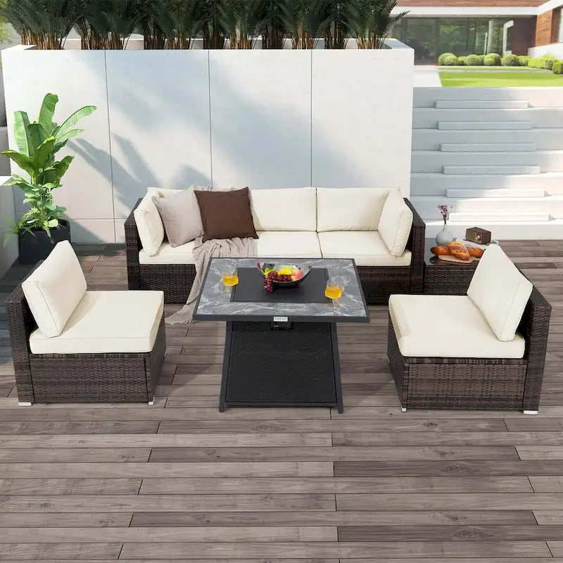 Ensemble de mobilier de patio Costway 7 pièces avec table foyer au propane de 35 pouces - Voir les détails