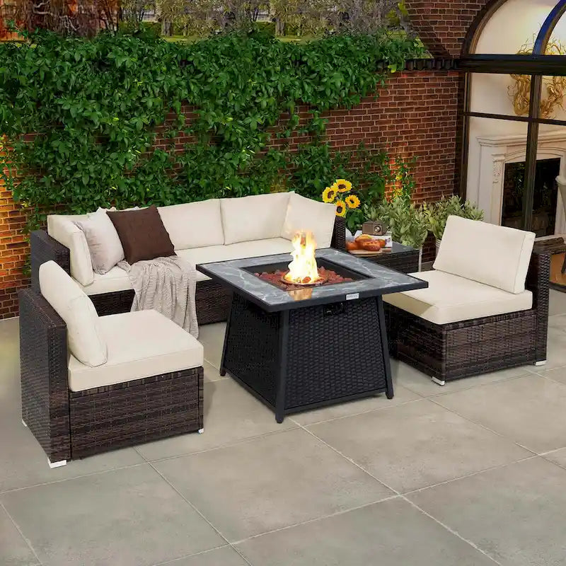 Ensemble de mobilier de patio Costway 7 pièces avec table foyer au propane de 35 pouces - Voir les détails