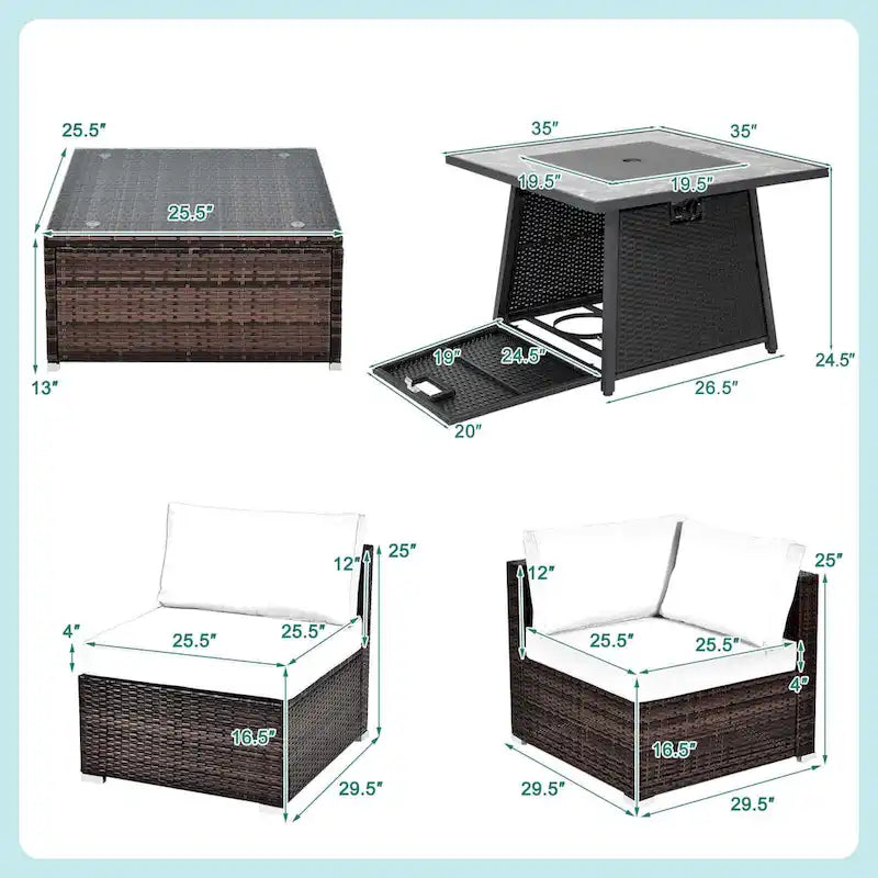 Ensemble de mobilier de patio Costway 7 pièces avec table foyer au propane de 35 pouces - Voir les détails