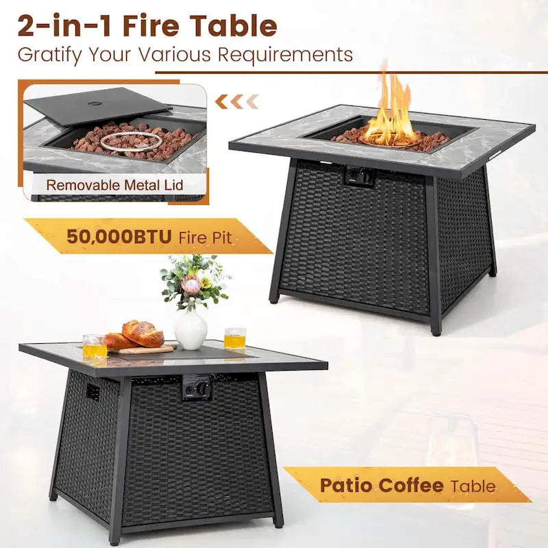 Ensemble de mobilier de patio Costway 7 pièces avec table foyer au propane de 35 pouces - Voir les détails