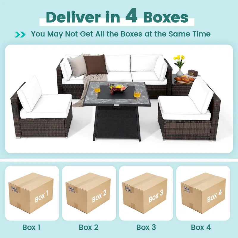 Ensemble de mobilier de patio Costway 7 pièces avec table foyer au propane de 35 pouces - Voir les détails