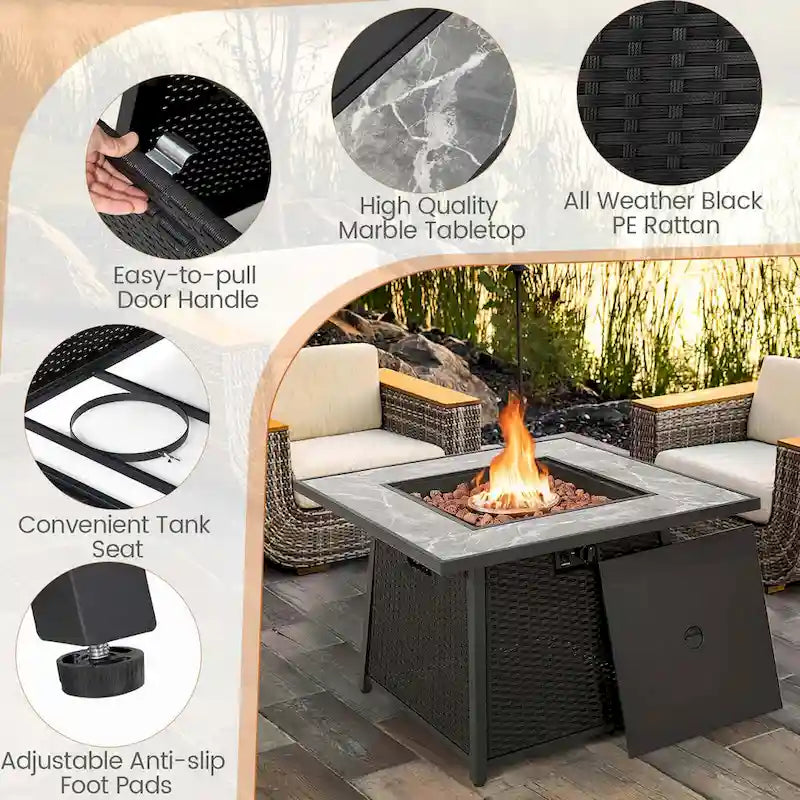 Ensemble de mobilier de patio Costway 7 pièces avec table foyer au propane de 35 pouces - Voir les détails