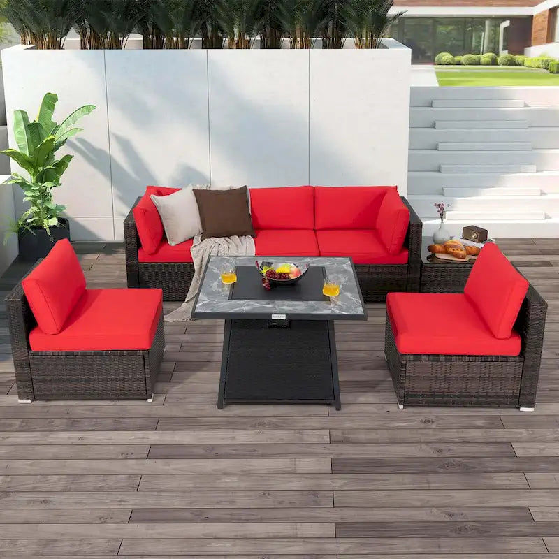 Ensemble de mobilier de patio Costway 7 pièces avec table foyer au propane de 35 pouces - Voir les détails