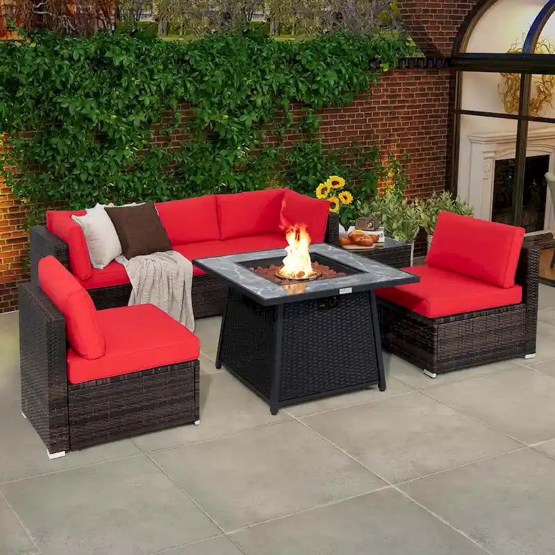Ensemble de mobilier de patio Costway 7 pièces avec table foyer au propane de 35 pouces - Voir les détails