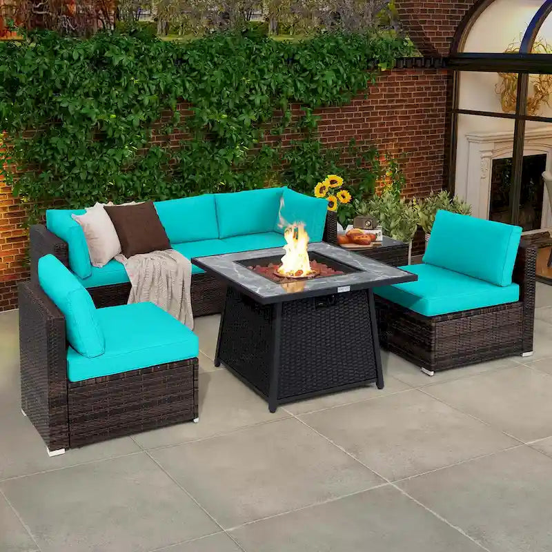 Ensemble de mobilier de patio Costway 7 pièces avec table foyer au propane de 35 pouces - Voir les détails