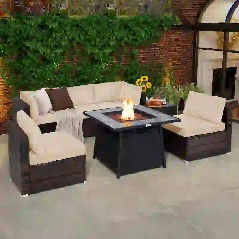 Ensemble de mobilier de patio Costway 7 pièces avec table foyer au propane de 35 pouces - Voir les détails