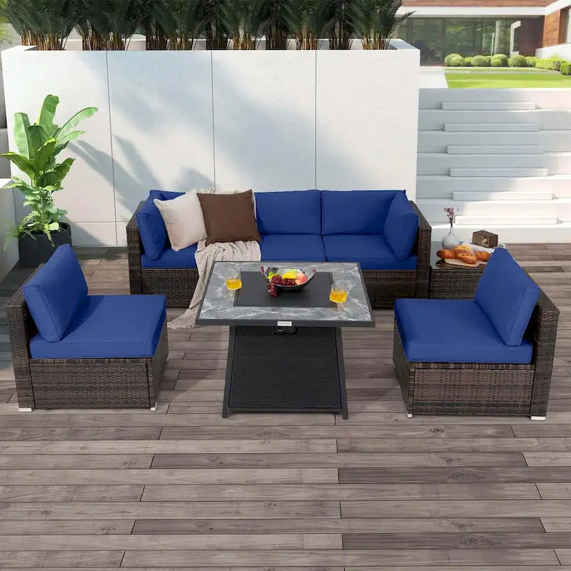 Ensemble de mobilier de patio Costway 7 pièces avec table foyer au propane de 35 pouces - Voir les détails