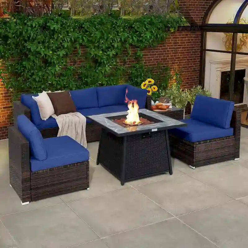 Ensemble de mobilier de patio Costway 7 pièces avec table foyer au propane de 35 pouces - Voir les détails