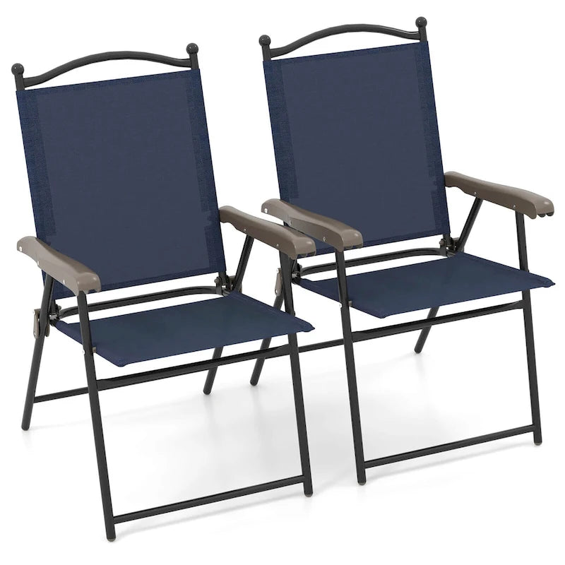 Costway Set of 2 Patio Folding Sling Back Chairs Camping Deck Garden - Set of 2