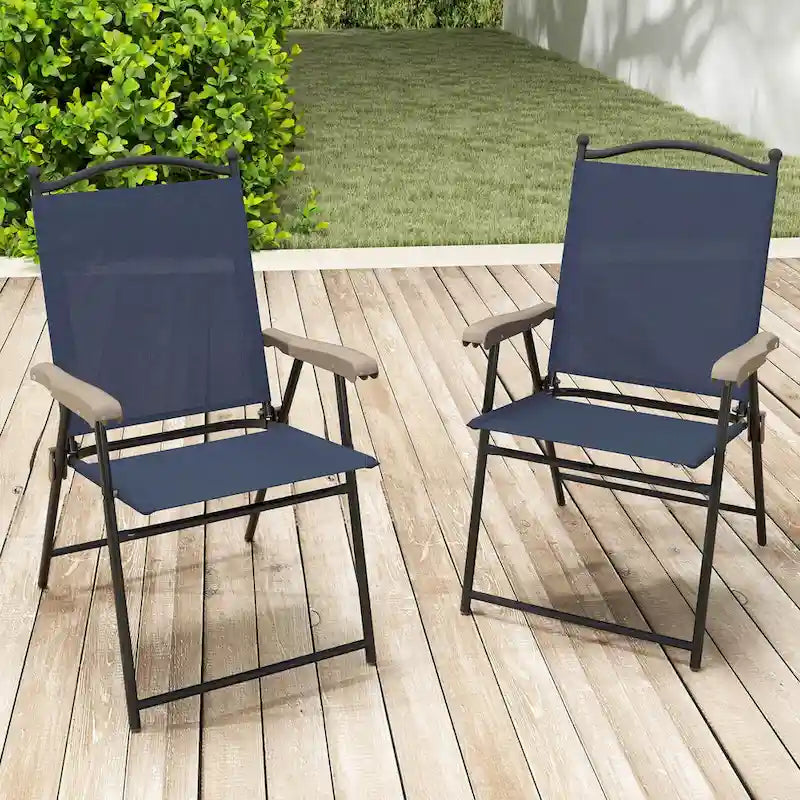 Costway Set of 2 Patio Folding Sling Back Chairs Camping Deck Garden - Set of 2