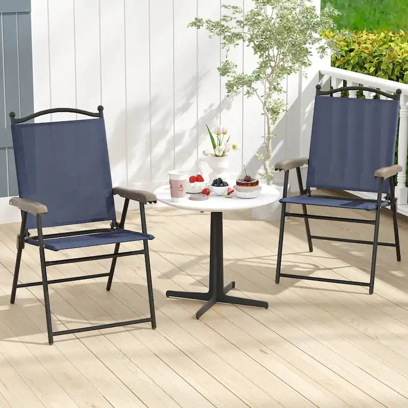Costway Set of 2 Patio Folding Sling Back Chairs Camping Deck Garden - Set of 2