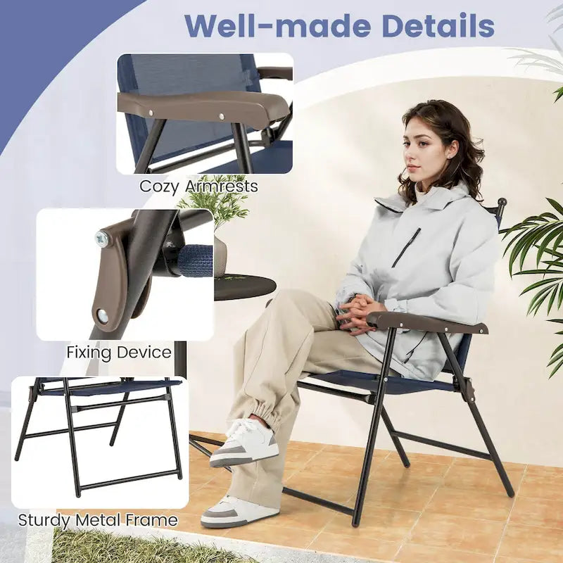 Costway Set of 2 Patio Folding Sling Back Chairs Camping Deck Garden - Set of 2