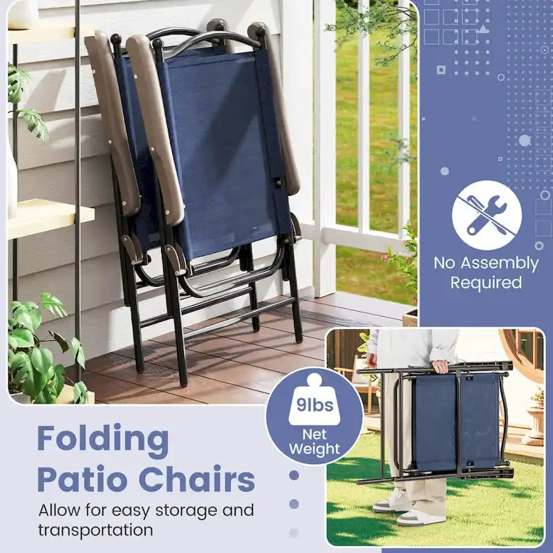 Costway Set of 2 Patio Folding Sling Back Chairs Camping Deck Garden - Set of 2