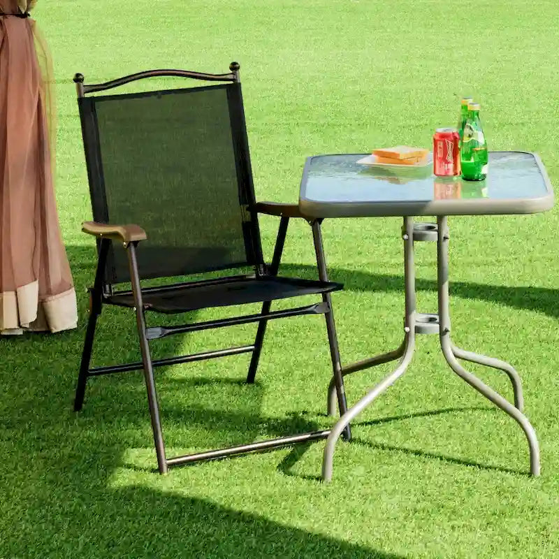 Costway Set of 2 Patio Folding Sling Back Chairs Camping Deck Garden - Set of 2