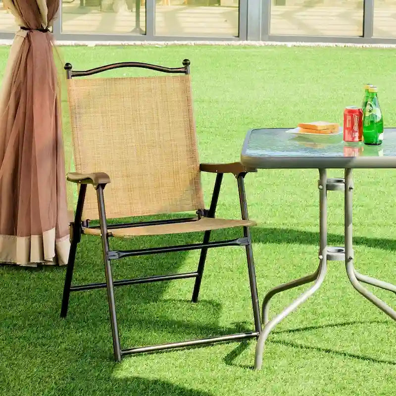 Costway Set of 2 Patio Folding Sling Back Chairs Camping Deck Garden - Set of 2
