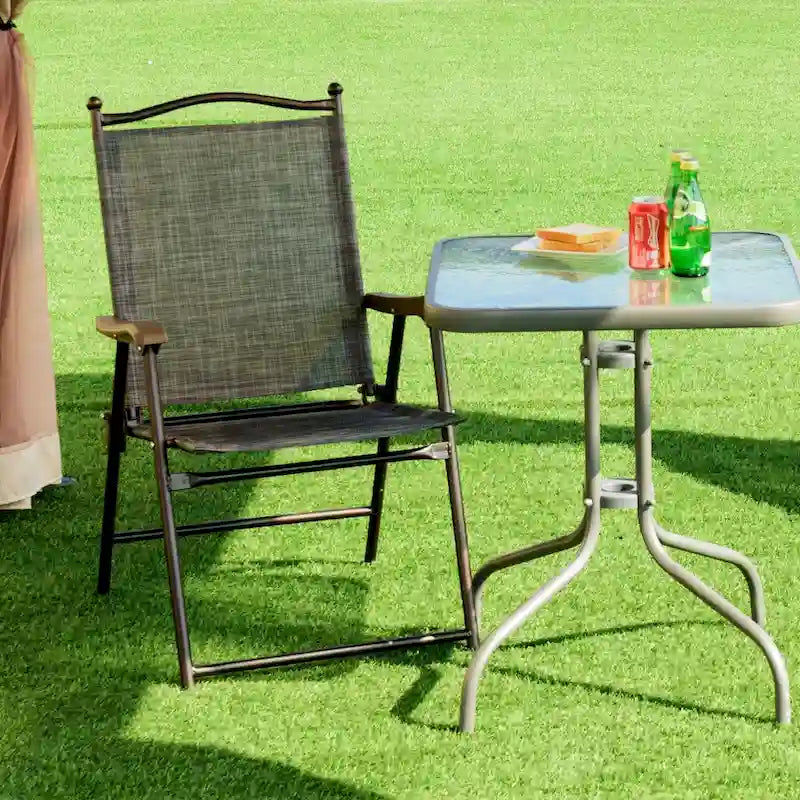Costway Set of 2 Patio Folding Sling Back Chairs Camping Deck Garden - Set of 2