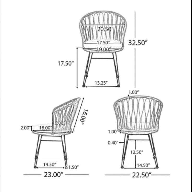 Lot de 2 chaises TAVON avec coussins, en rotin PE gris et fer, mobilier de jardin extérieur style bohème industriel