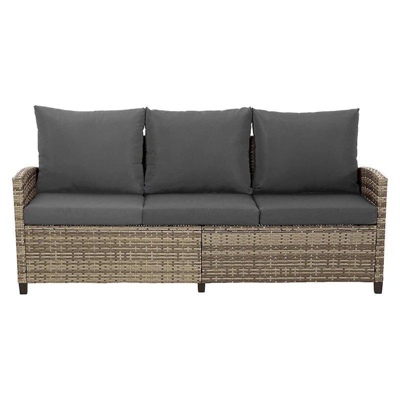 Canapé d'extérieur en osier 3 places 5 pièces avec coussins gris