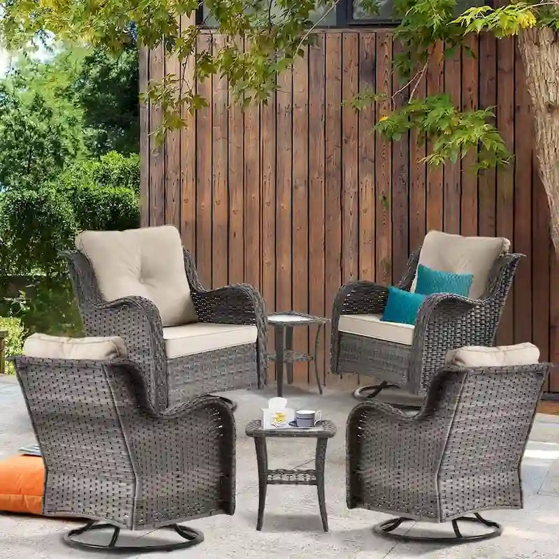 Ensemble de mobilier de jardin en osier 6 pièces avec fauteuils pivotants à bascule