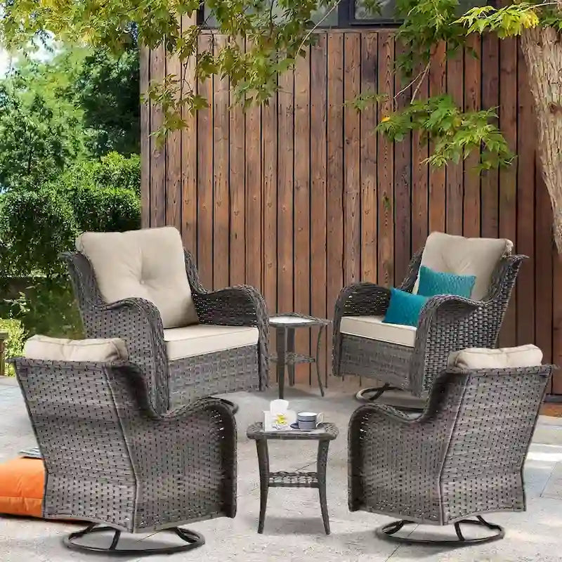 6-piece Wicker Outdoor Patio Furniture Set with Swivel Rocker Chairs