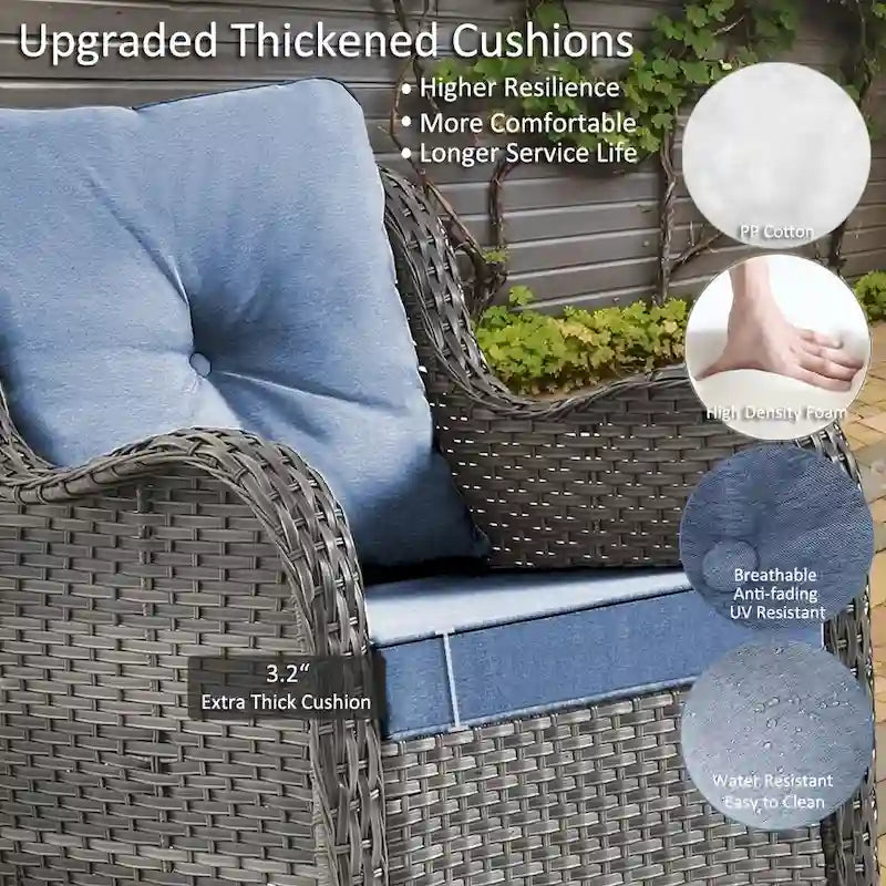 Ensemble de mobilier de jardin en osier 6 pièces avec fauteuils pivotants à bascule