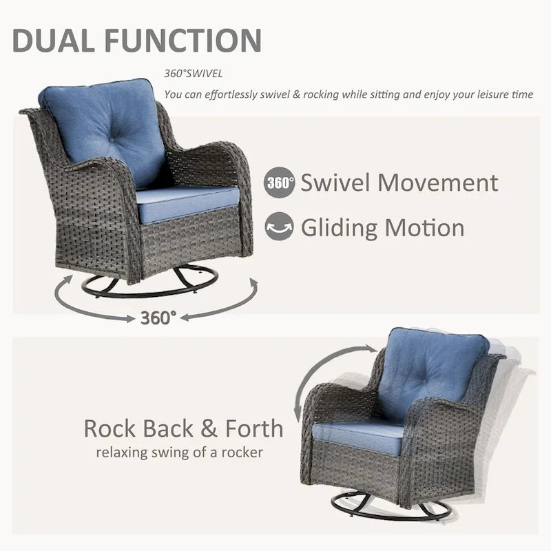 Ensemble de mobilier de jardin en osier 6 pièces avec fauteuils pivotants à bascule