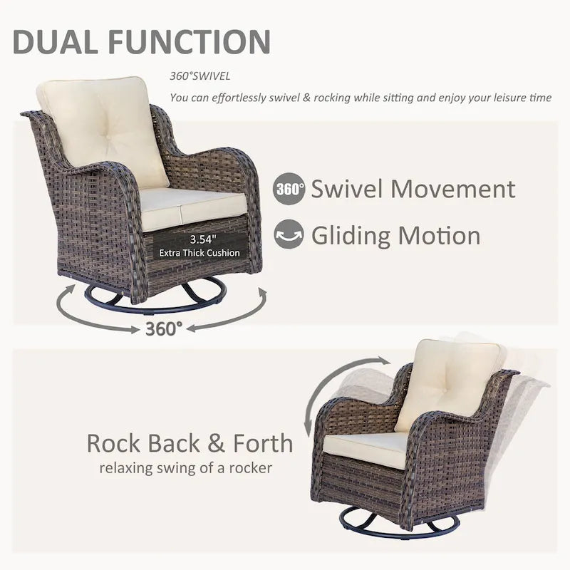 Ensemble de mobilier de jardin en osier 6 pièces avec fauteuils pivotants à bascule