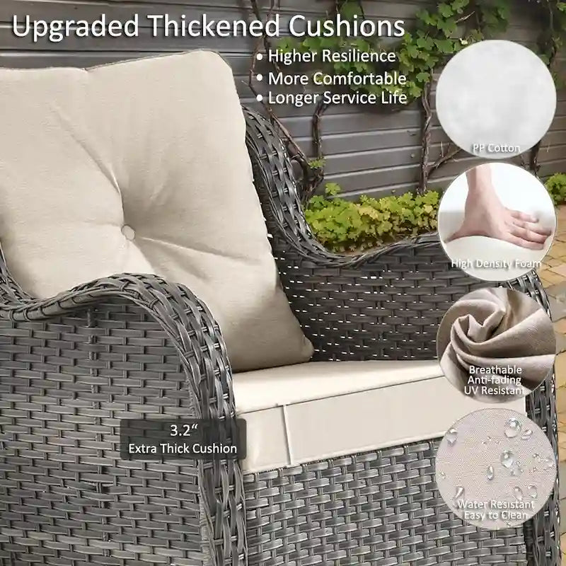 Ensemble de mobilier de jardin en osier 6 pièces avec fauteuils pivotants à bascule