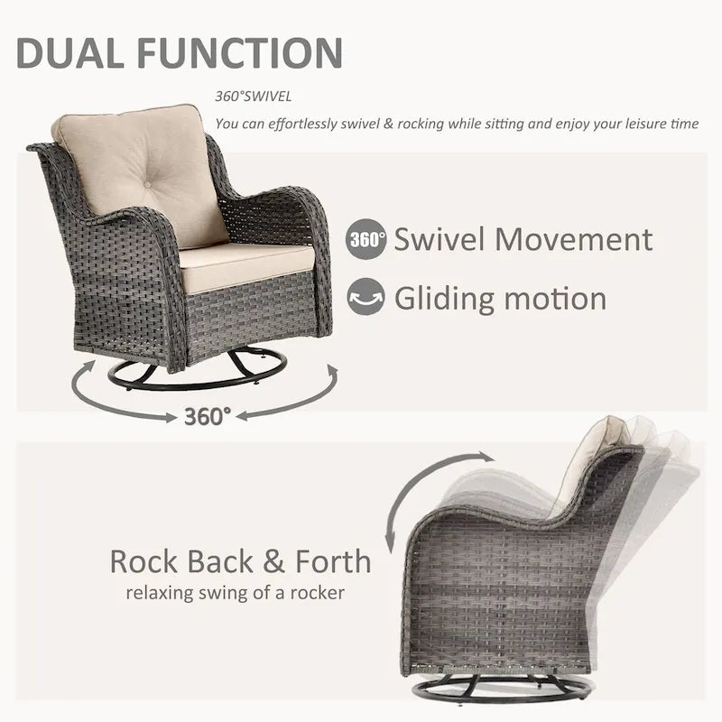 Ensemble de mobilier de jardin en osier 6 pièces avec fauteuils pivotants à bascule