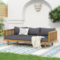 3-Seater Daybed Acacia Wood Frame Water-Resistant Cushions Outdoor Lounger