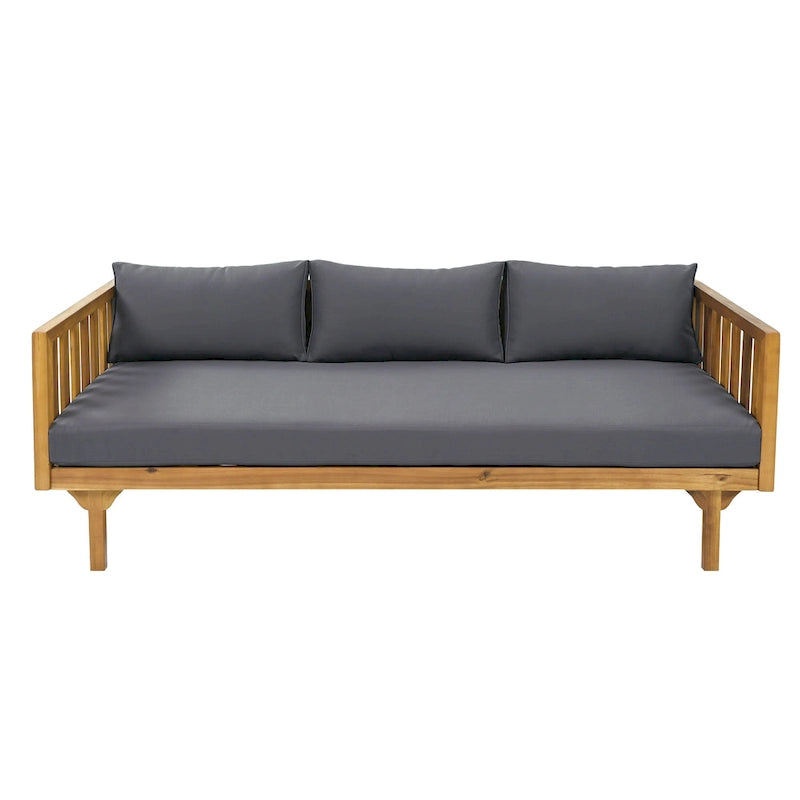 Lit de repos 3 places avec cadre en bois d'acacia, coussins résistants à l'eau, chaise longue d'extérieur