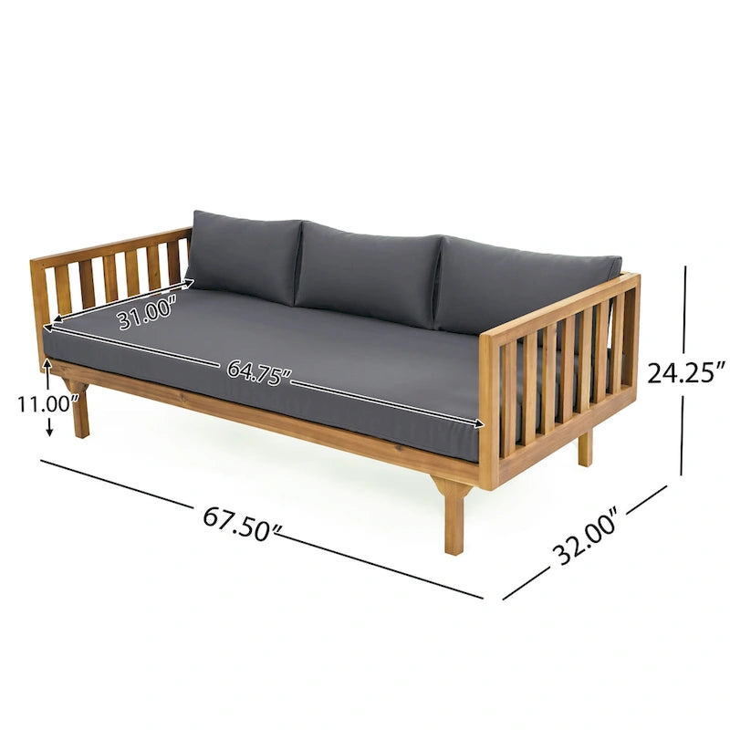 Lit de repos 3 places avec cadre en bois d'acacia, coussins résistants à l'eau, chaise longue d'extérieur