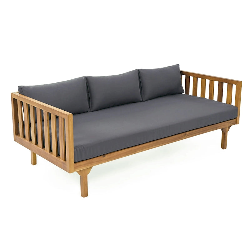 Lit de repos 3 places avec cadre en bois d'acacia, coussins résistants à l'eau, chaise longue d'extérieur