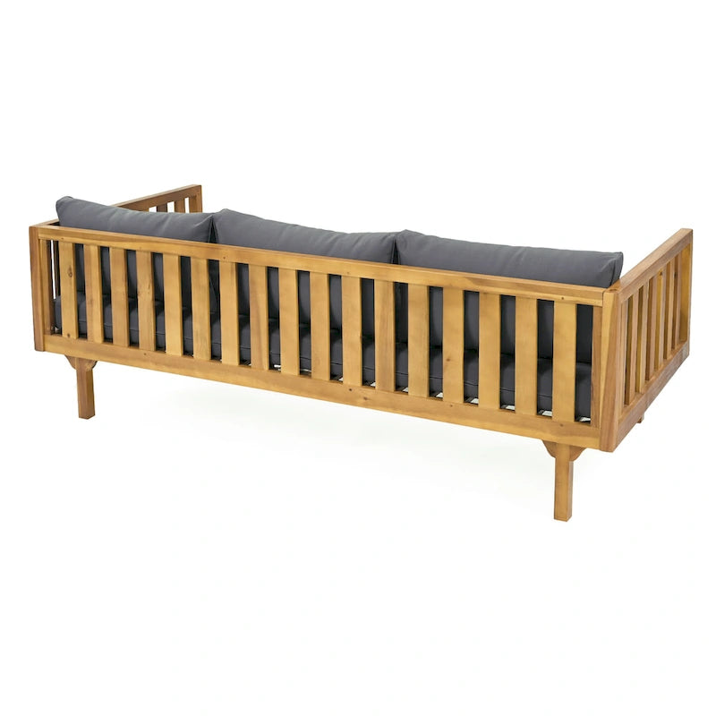 Lit de repos 3 places avec cadre en bois d'acacia, coussins résistants à l'eau, chaise longue d'extérieur