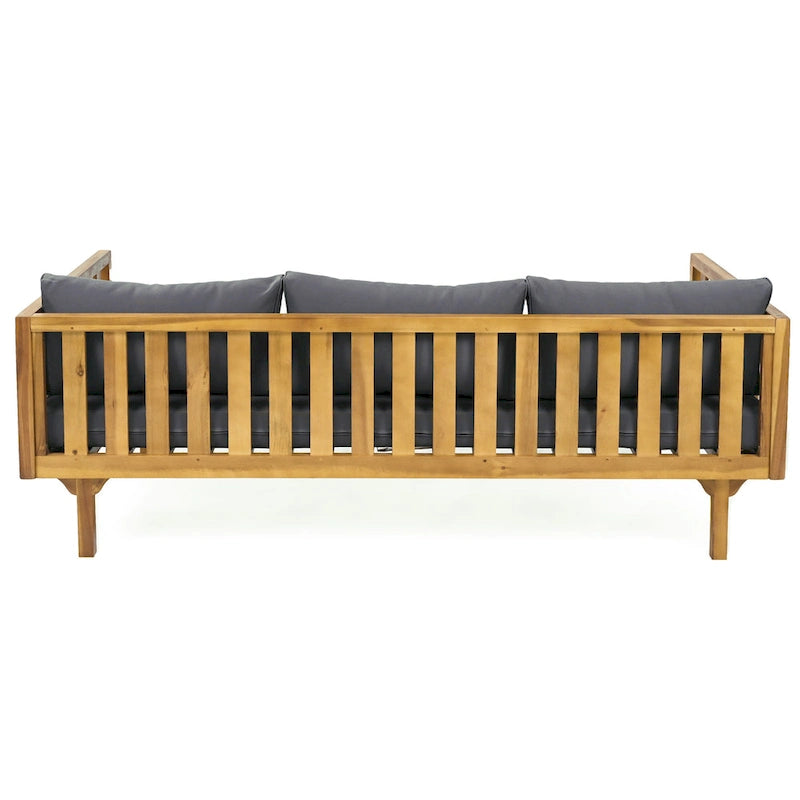Lit de repos 3 places avec cadre en bois d'acacia, coussins résistants à l'eau, chaise longue d'extérieur