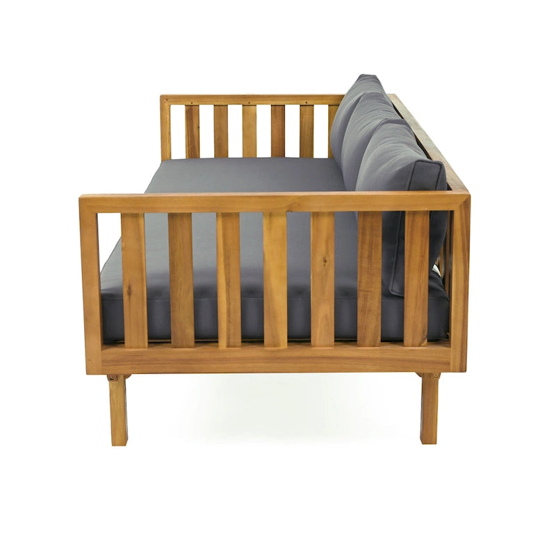 Lit de repos 3 places avec cadre en bois d'acacia, coussins résistants à l'eau, chaise longue d'extérieur