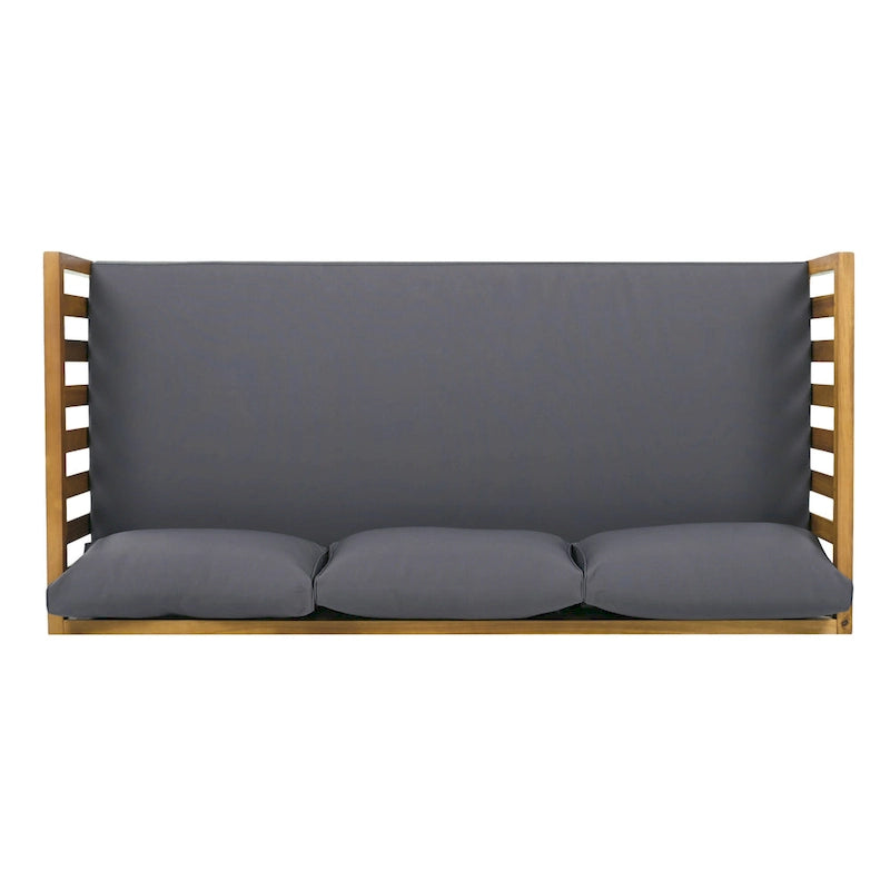 Lit de repos 3 places avec cadre en bois d'acacia, coussins résistants à l'eau, chaise longue d'extérieur
