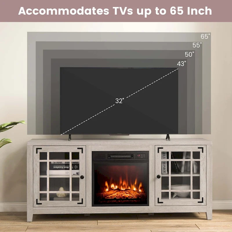 Meuble TV Costway de 58 pouces avec foyer électrique pour téléviseurs jusqu'à 65 pouces - 58 x 16 x 25