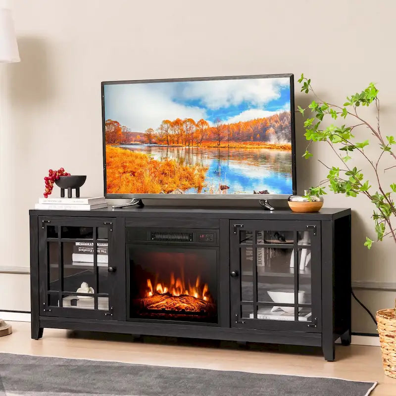 Meuble TV Costway de 58 pouces avec foyer électrique pour téléviseurs jusqu'à 65 pouces - 58 x 16 x 25
