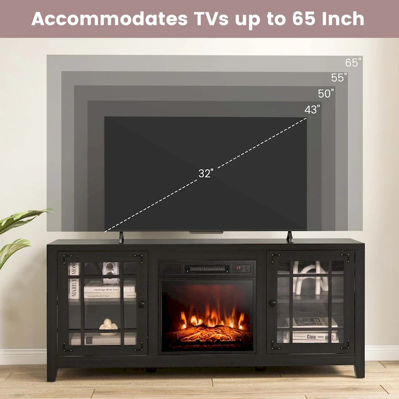 Meuble TV Costway de 58 pouces avec foyer électrique pour téléviseurs jusqu'à 65 pouces - 58 x 16 x 25