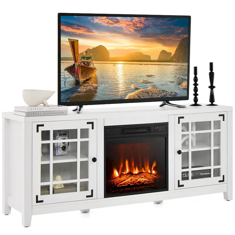 Meuble TV Costway de 58 pouces avec foyer électrique pour téléviseurs jusqu'à 65 pouces - 58 x 16 x 25