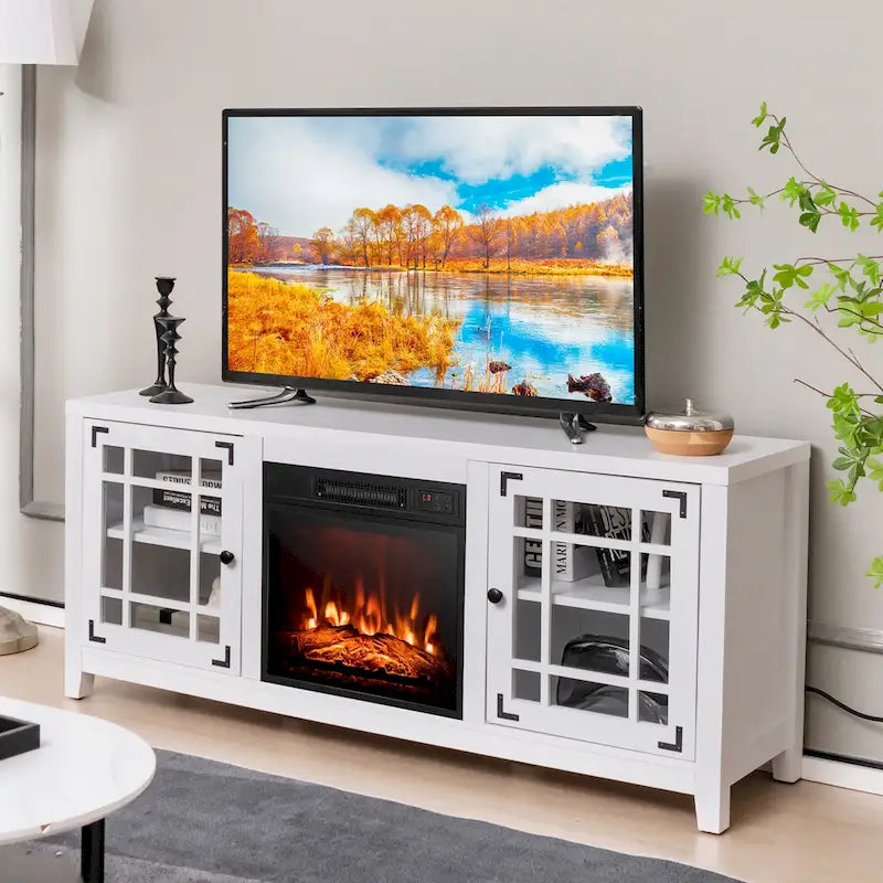 Meuble TV Costway de 58 pouces avec foyer électrique pour téléviseurs jusqu'à 65 pouces - 58 x 16 x 25