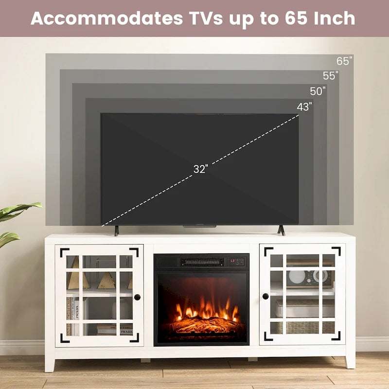 Meuble TV Costway de 58 pouces avec foyer électrique pour téléviseurs jusqu'à 65 pouces - 58 x 16 x 25